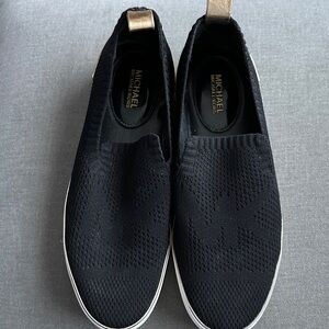 MICHAEL Michael Kors Black Womens Knit Slip-On Sneakers with Gold Heel Tab